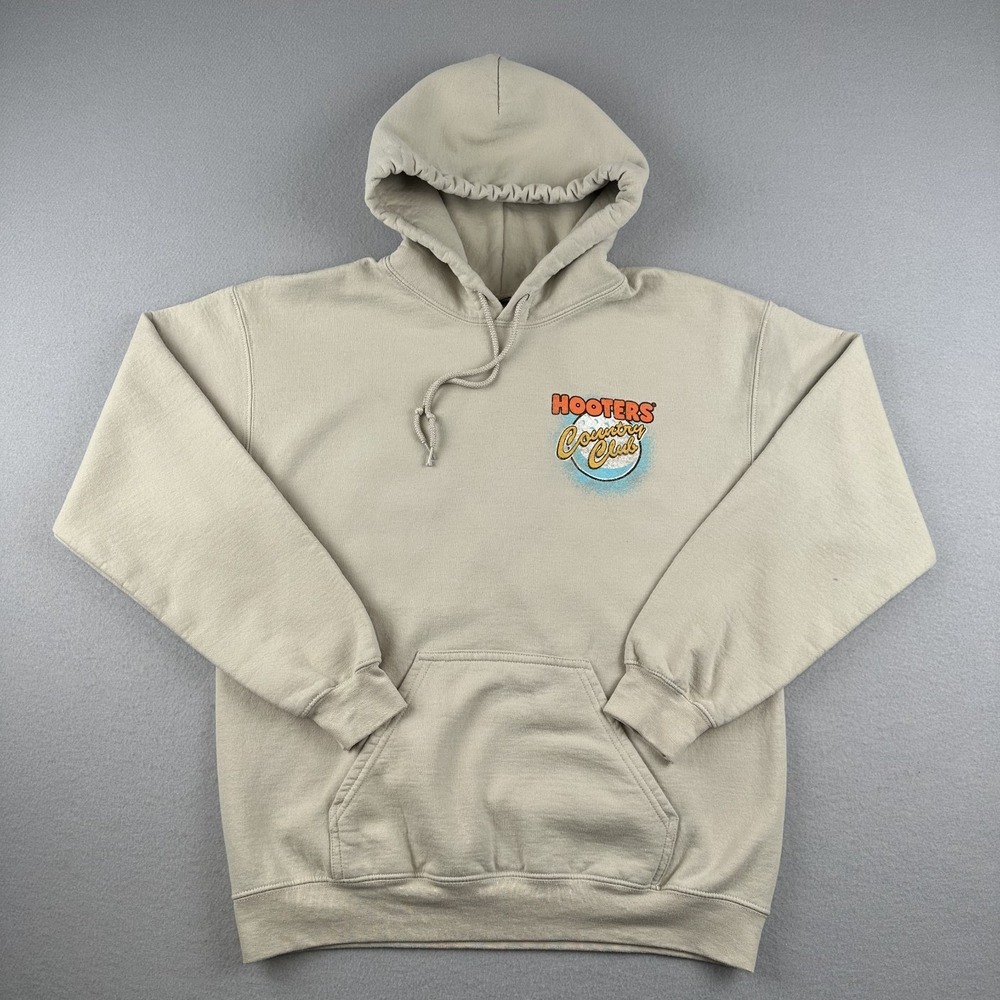 Hooters Country Club Beige Graphic Pullover Hoodie Size M